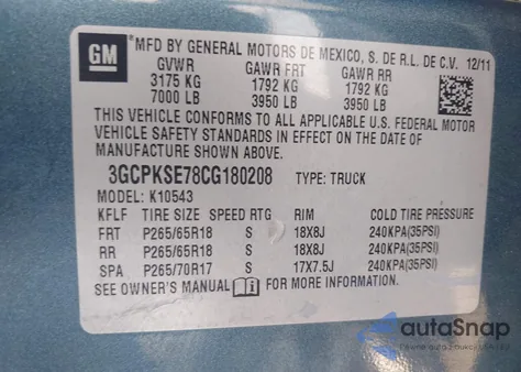 2012 Chevrolet Silverado 1500 Lt from USA, damaged, VIN 3GCPKSE78CG180208